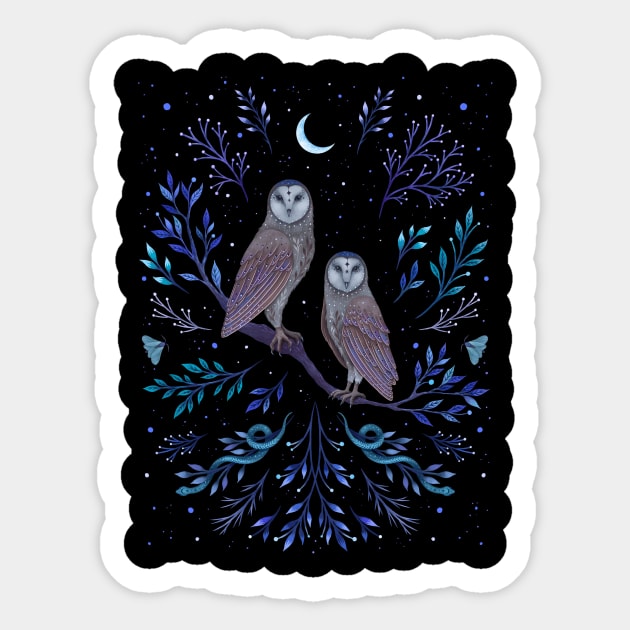 Owls in the Moonlight Sticker by Episodic Drawing